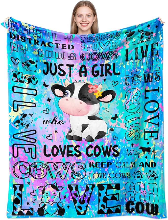 Cow Blanket Gifts for Cows Lovers Soft Flannel Cow Throw Blanket Birthday Stuff Gifts Bedding Decor for Kids Adults 50"x40"