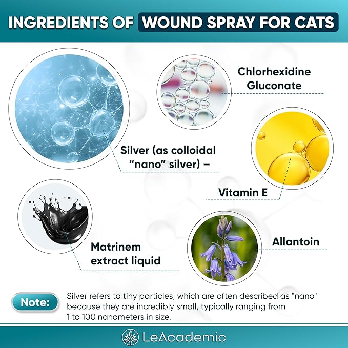 Cat Wound Care Spray is Perfect with Cat Cone | Nano Silver + Chlorhexidine in the Composition | Bites, Scratches, Redness, Irritation, and Sutures After Surgery | 4 Oz
