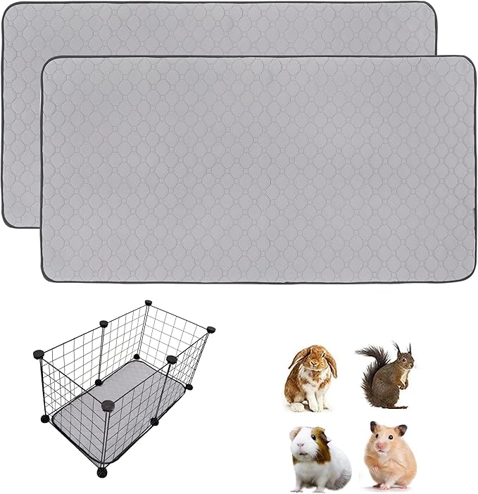 2 Pack Guinea Pig Cage Liners, 14'' X 28'' Washable Guinea Pig Pee Pads, Non Slip Reusable Super Absorbent Guinea Pig Training Mat Bedding Fleece for Small Animals Hamster Rabbit Chinchilla Rat