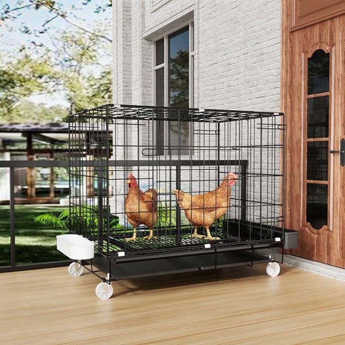 STILLCOVE Small Chicken Cage Outside: Wire Small Animal Cage with Wheels & Waterproof Cover for Guinea Pig Rabbit Bunny Ferret Hamster Dog Cat Duck Bird