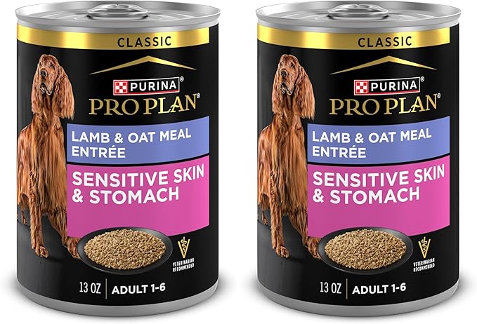 Purina Pro Plan Sensitive Skin and Stomach Dog Food Wet Classic Pate Lamb and Oat Meal Entrée - 13 oz. Cans,(Pack of 24)