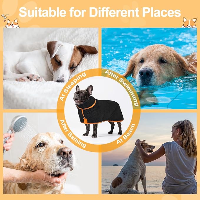 Bienbee Dog Bathrobe, Quick Drying Super Absorbent Dog Robes for After Bath, Warm Keeping Dogs Towel, Dogs Bath Supplies, Black M