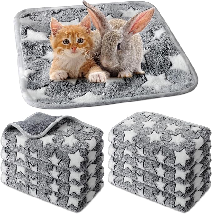 Tudomro 8 Pcs Guinea Pig Blankets Washable Small Pet Fleece Bedding Cage Liners Double Sided Pet Reusable Sleep Mat Pad Cover for Ferret Chinchilla Furniture Protection(Grey Star,12 x 12 Inch)