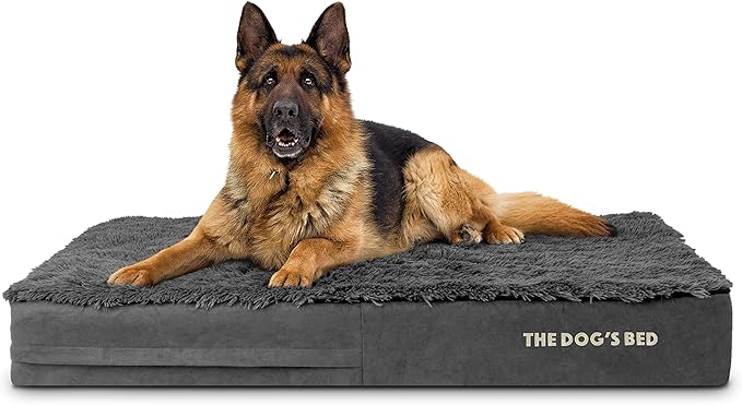 The Dog’s Bed Orthopedic Memory Foam Dog Bed for XL Dogs, Waterproof Washable Cover, Anti-Slip Base, Calming Surface – CertiPUR-Certified Foam, Grey Fur, 6 Inch Thick
