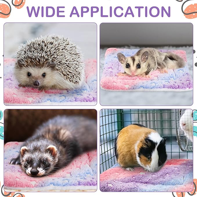 Haull 4 Pcs Waterproof Guinea Pig Bedding Guinea Pig Bed Plush Cage Liners Soft Rabbit Dog Crate Pad Cat Mat Reversible Cozy Animal Pee Pad Hamster Bunny Mat Accessory(Colorful Star,13 x 10 Inch)