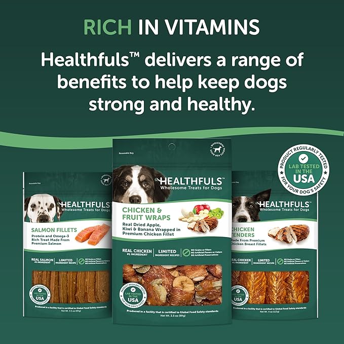 WESTMINSTER PET PRODUCTS Healthfuls Chicken Wrapped Fruit Treats, 3.5 oz - Dried Apple, Kiwi, and Banana Wrapped in Premium Chicken Filet - Healthy, Protein Rich Treats for Dogs