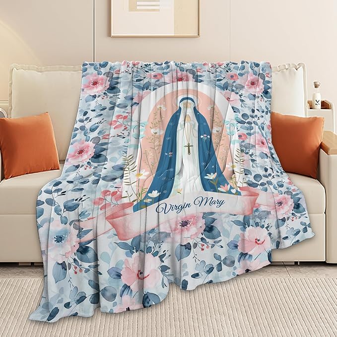 Virgin Mary Throw Blanket Christian Religious Scripture Catholic Spiritual Stuff Gifts for Adults Women Soft Cozy Warm Plush Fluffy Fuzzy Fleece Blanket Decor 40''X50''