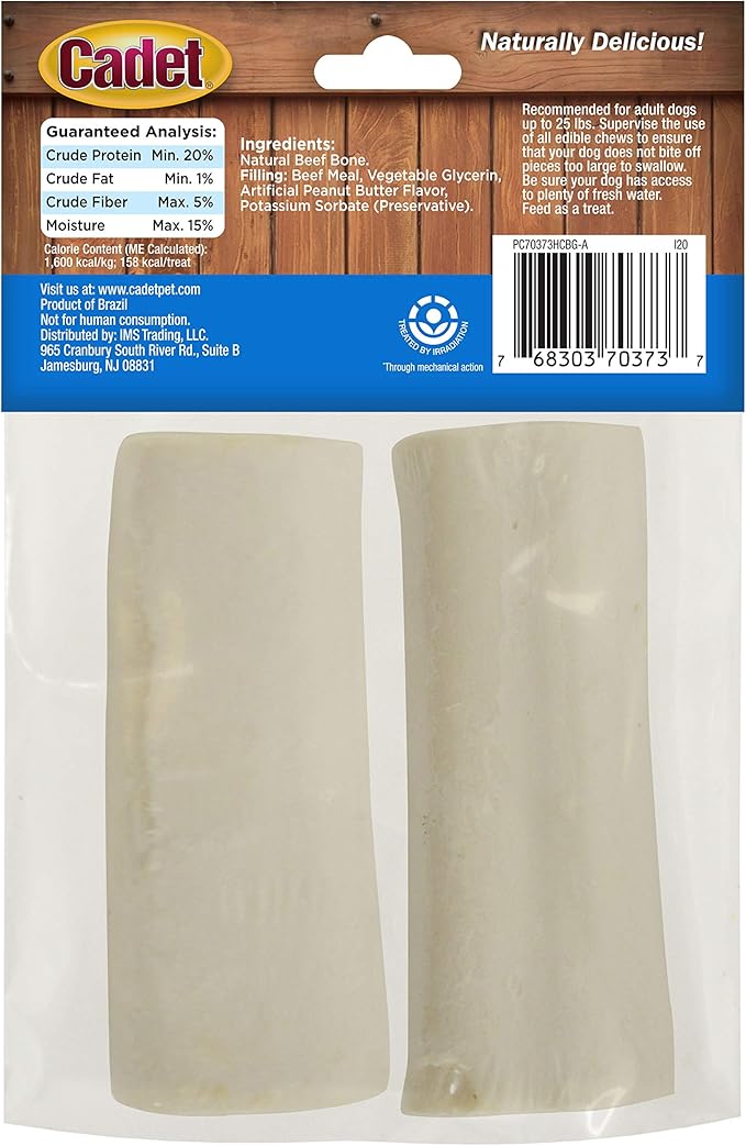Cadet Junior Stuffed Shin Bones - Highly Digestible, High Protein, Long-Lasting Dog Chew Bone for Aggressive Chewers, Supports Dental Health, - Peanut Butter Flavor, Mini (2 Count)