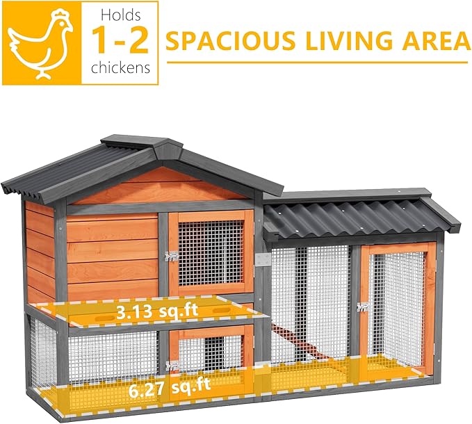 Chicken Coop, Chicken Run,Small Wooden Duck Coop Outdoor 2-Tier Hen House All Weather Used Poultry Quail Cage Rabbit Pet Hutch House with Ramp for Small Animals (Brown)