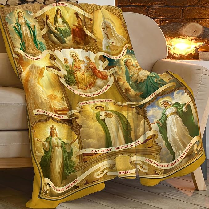 Virgin Mary Blanket Christian Faith Prayer Throw Inspirational Scripture Spiritual Catholic Religious Gifts for Women Girls Men Kids Adults Soft Cozy Plush Fluffy Fuzzy Fleece Decor 40''X50''