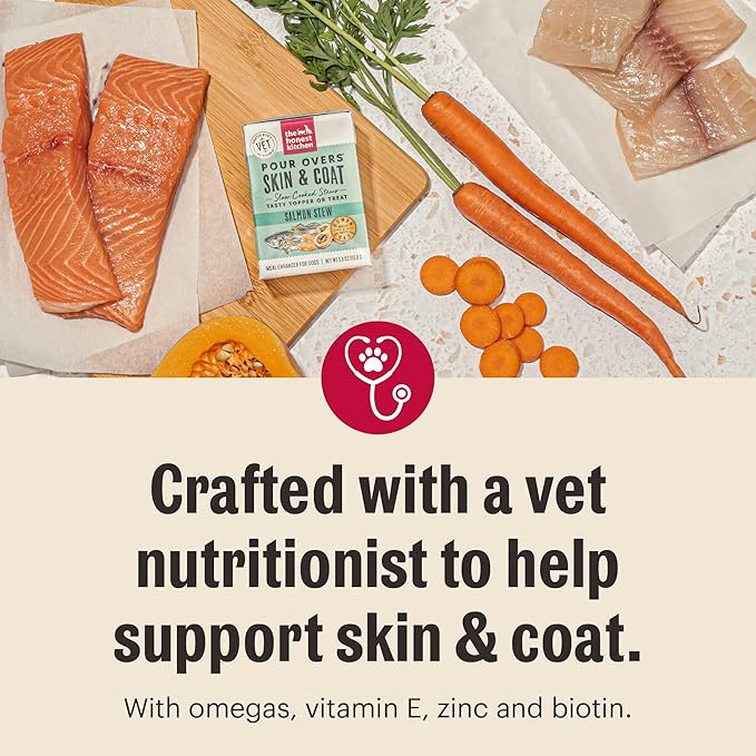 The Honest Kitchen Human Grade Functional Pour Overs: Skin & Coat - Salmon Stew Dog Food Topper, 5.5 oz x12