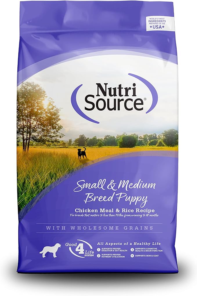 NutriSource Puppy Food for Small and Medium Breeds, Chicken Meal and Rice, 4LB
