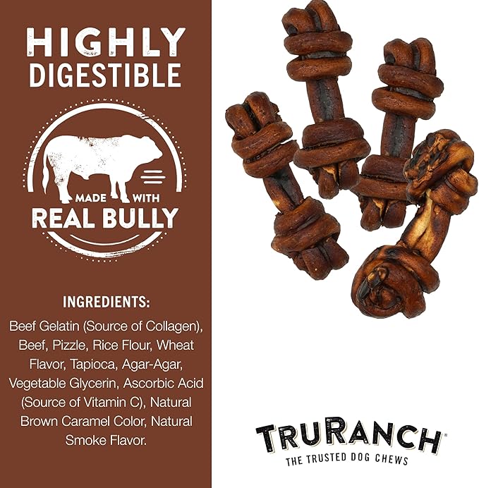 TRURANCH 4-5" Collagen Bones, Bully - Collagen Dog Bones - Long Lasting Healthy Joint Support - Rawhide Alternative - Skin & Coat Health, Value Pack, 15 Bags, 60 Count
