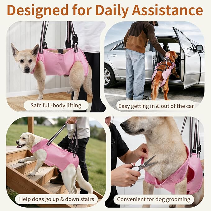 Mayerzon Dog Full Body Lift Harness, Support Sling Backpack for Senior Disabled Dogs, Front Hind Leg Joint Injuries, Help Up & Down Stairs Walk Hiking Grooming Harness, Reflective, Soft Padded Handle