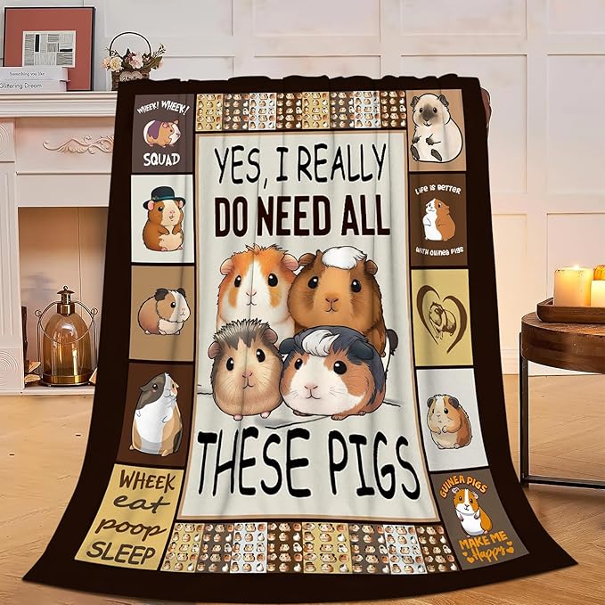 Guinea Pig Blanket Decor Throw Blankets Fleece Flannel Plush Lightweight Bedding Guinea Pig Stuff Gifts for Boys Girls Men Women Kids for Couch Sofa Bed 50"X40"
