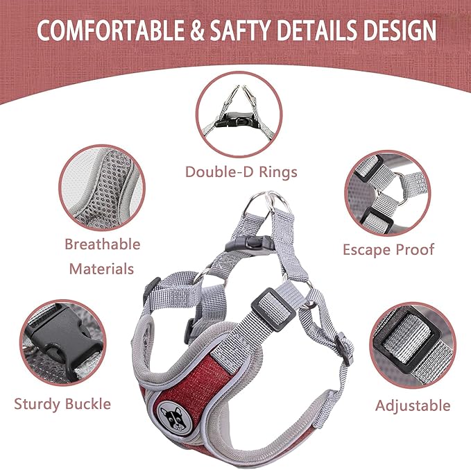 Medium Dog Harness and Leash Set,No Pull Adjustable Step in Soft Mesh Vest Harness,Easy Walk Reflective Pet Harness with Padded Handle for Walking Training Small Medium Large Dogs and Cats (Red, M)