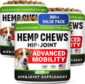 Large Breed Glucosamine Hemp Dog Joint Supplement - Hemp Chews for Dogs Hip Joint Pain Relief - Omega 3, Chondroitin, MSM - Advanced Mobility Hemp Oil Treats for Large Dogs - Made in USA - 360 Ct