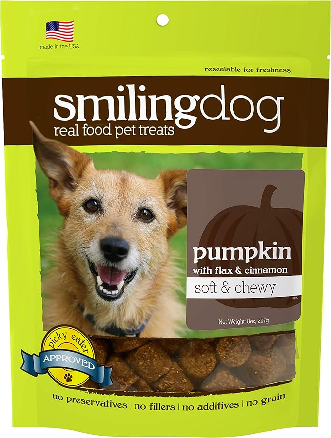 Herbsmith Smiling Dog Treats - Soft and Chewy Dog Treats for Senior Dogs - Dog Training Treats - Dog Treats with Pumpkin, Flax & Cinnamon - 8 oz