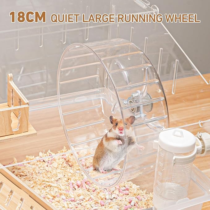 Hamster Cage 8 in 1 with All Accessories, Acrylic Hamster Cages with Full Transparent Viewing, Excellent Ventilation, Castle Habitat, Dwarf Hamster Cage Suitable for Gerbil, Mice, Other Small Animals