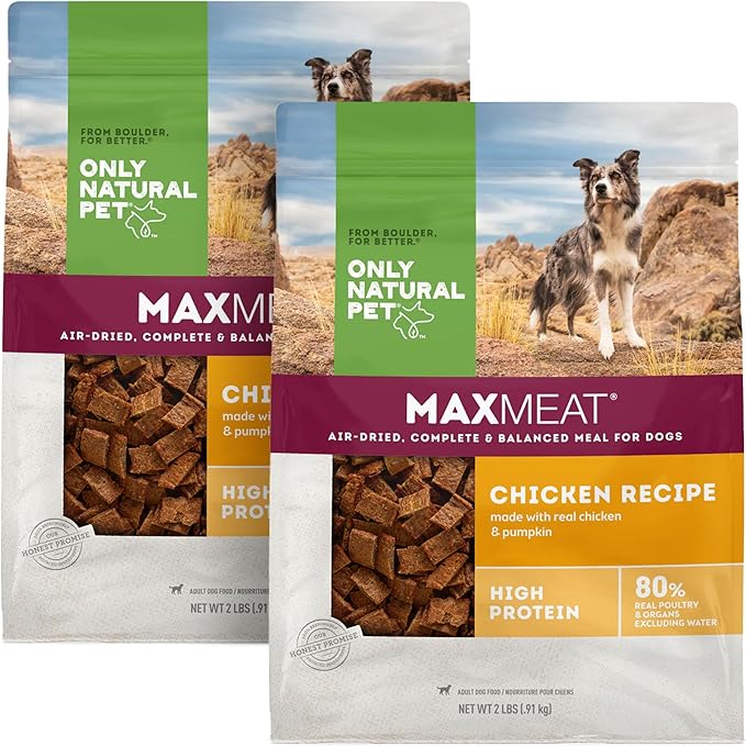 Only Natural Pet MaxMeat Holistic Air Dried Dry Dog Food - All Natural, High Protein, Grain Free and Limited Ingredient - Made with Real Meat - Chicken with Pumpkin & Parsley 2 lb (Pack of 2)