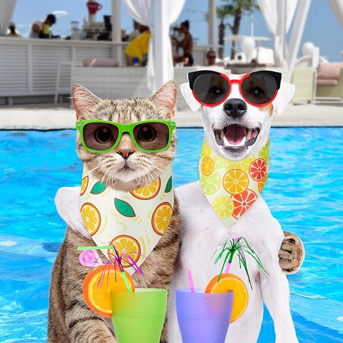 Shyyween 100 Pcs Fruit Dog Bandanas Bulk Summer Bandanas for Dogs Hawaiian Soft Bibs Adjustable Triangle Scarf for Small Medium Large Pet Costume