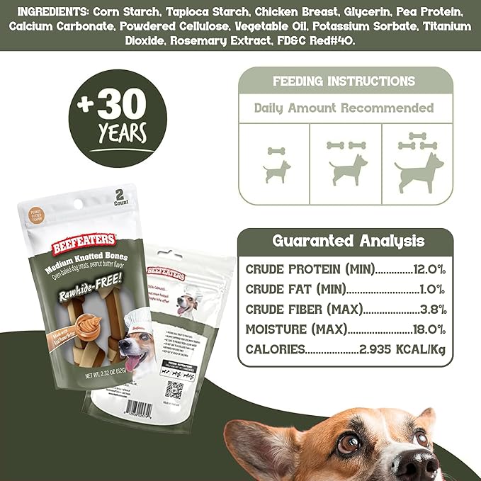 Beefeaters Medium Knotted Dog Bones Chicken Flavor 2ct (12 Pack) – Rawhide-Free Dog Chew Bones, No Artificial Flavors, Digestion-Friendly, Dental Support, Great for Puppies & Small Dogs