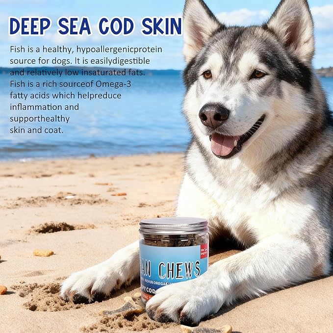Natural Cod Skins for Dogs - Single Ingredient Dog Treats, Grain Free & Hypoallergenic - Dental Chews for Teeth Cleaning & Fresh Breath - Rich in Omega-3 for Skin & Coat Health (Cube 2.8 oz)