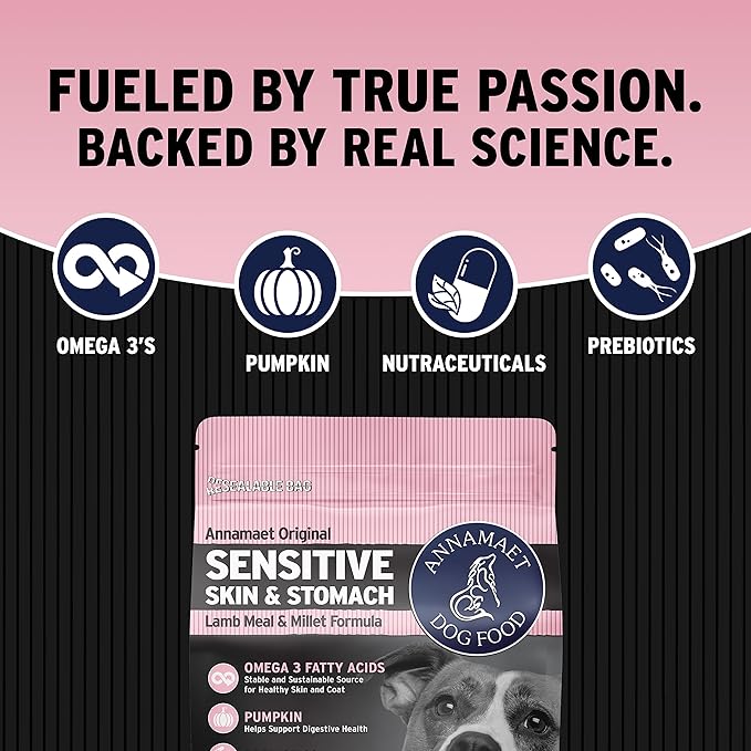 Annamaet Original Sensitive Skin & Stomach Dry Dog Food, (Lamb, Whitefish & Millet), 25-lb Bag
