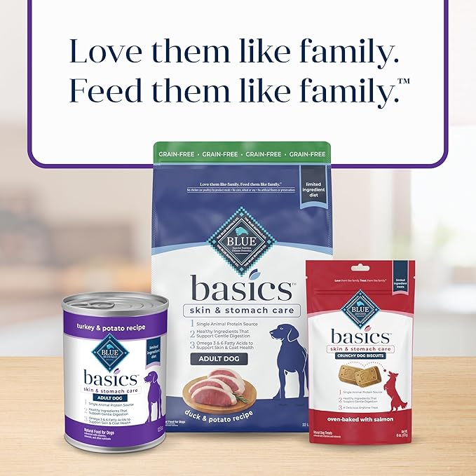 Blue Buffalo Basics Grain-Free Adult Wet Dog Food, Skin & Stomach Care, Limited Ingredient Diet, Turkey Recipe, 12.5-oz Can, 12 Count