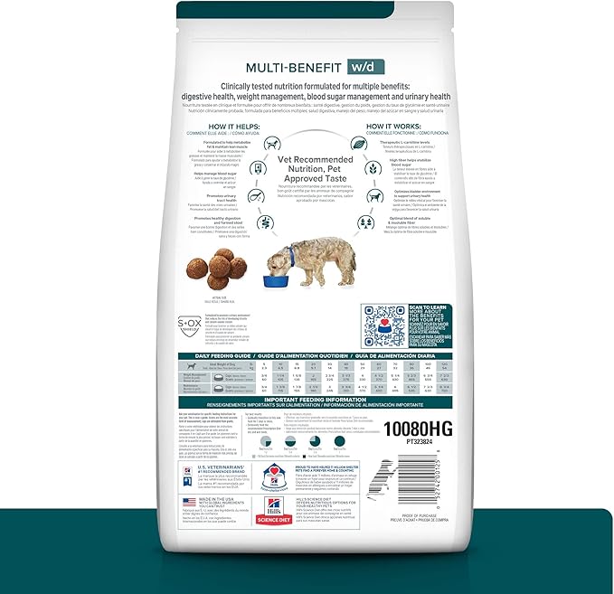 Hill's Prescription Diet w/d Multi-Benefit Digestive/Weight/Glucose/Urinary Management Dry Dog Food, Chicken, 8.5 lb. Bag
