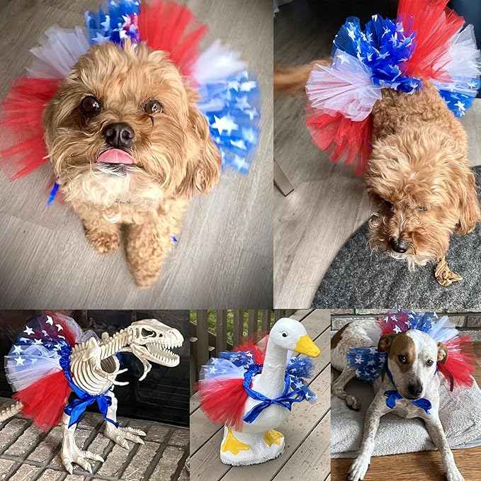 Red White Blue Patriotic Pet Tutu Dress for Dogs & Cats - Adjustable 4th of July Pet Costume, Small Animal Tutu Skirt for Independence Day Celebrations