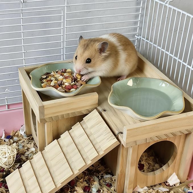 Kathson Ceramic Hamster Food Bowl, Guinea Pig Food Bowls,Rats Anti-Turning Feeding Dish,Small Animals Water Drinking Bowls for Squirrel, Chinchilla, Hedgehog, Gerbil, Dwarf Syrian (2 pcs Green)