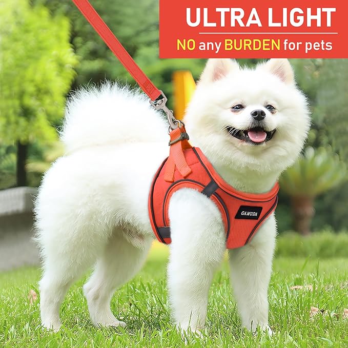 GAMUDA Small Pet Harness Collar and Leash Set, Step in No Chock No Pull Linen Fabric Soft Mesh Dog Vest Harnesses Reflective for Dogs Puppy Cats Kitten Rabbit (Orange, XXS)