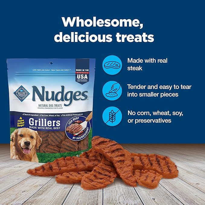 Blue Buffalo Nudges Grillers Natural Dog Treats, Beef, 16oz (Pack of 5)