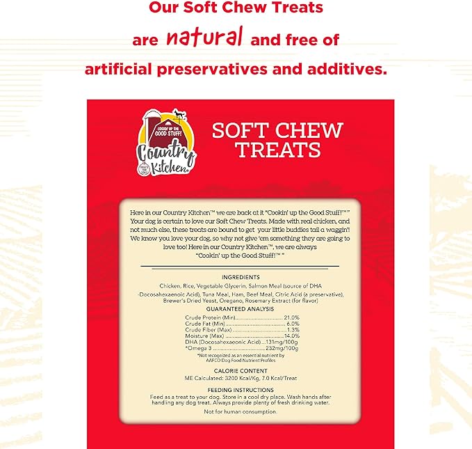 Country Kitchen Chicken Soft Chew Dog Treats, Great Tasting, Made with Real Chicken, Rich in DHA & Omega 3, 16 oz