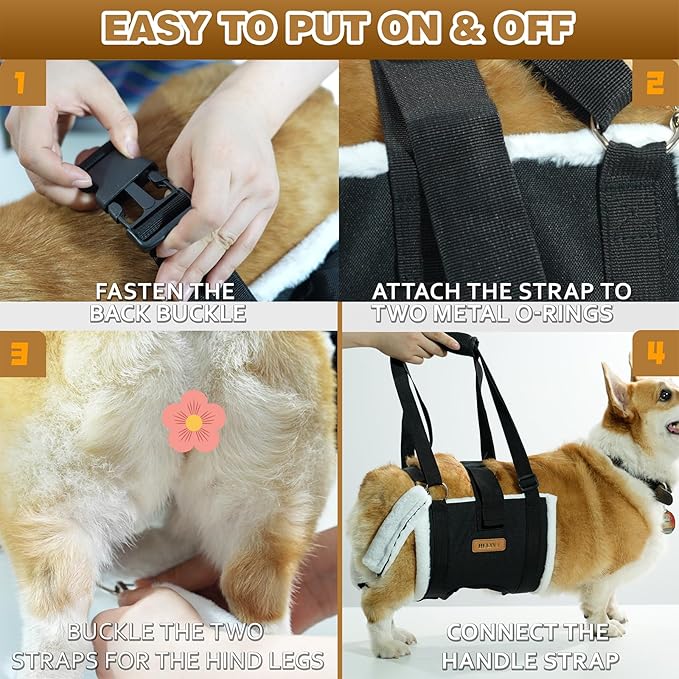 Dog Lift Harness Sling for Large Dogs - Adjustable Rear Leg Support with Padding & No-Slip Back Fixed Buckle, Hip Dysplasia/ACL/TPLO Surgery Recovery Aid, Dog Harness for Injured,Disabled/Senior Dogs