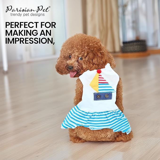 Parisian Pet Boat Dog Dress - Summer Clothes for Small Dogs - Tropical Pet Dress - Sailor Dog Outfit - Lightweight Puppy Clothes - Designer Dresses for Dogs - Sleeveless Small Dog Clothes