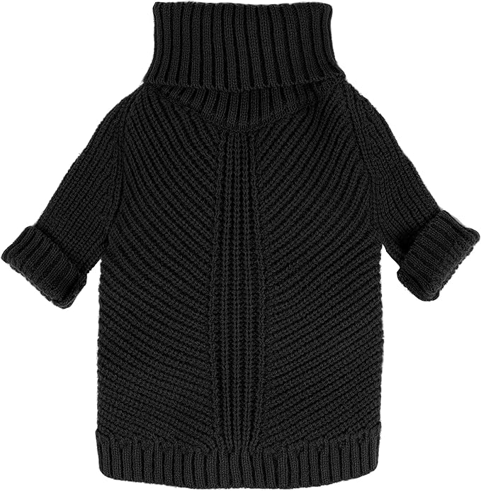 Fitwarm Dog Turtleneck Sweater, Thermal Knitted Pet Coat, Dog Winter Clothes for Small Dogs, Cat Apparel, Black, XL