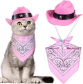 GOYOSWA Cat Cowboy Costume, Cat Halloween Costumes Funny Pet Cowboy Hat and Bandana Set for Cats Kittens Pets (Pink)