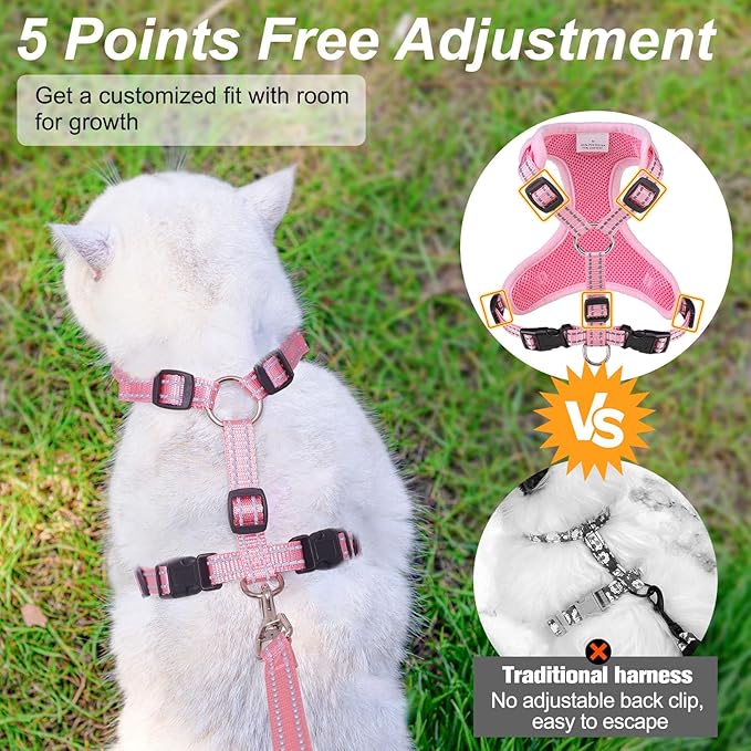 BEAUTYZOO Cat Harness and Leash Set for Walking Escape Proof, Neck Release Adjustable Harness for Kitten Puppy Small Medium Large Cats, Soft Cute Easy Control Small Cat Harness for Cats Boy and Girls
