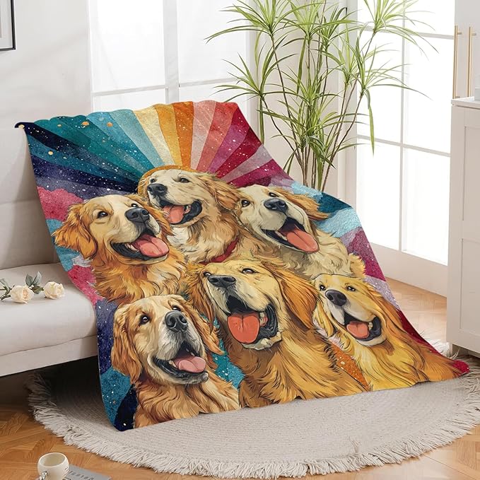 Golden Retriever Throw Blanket Golden Retriever Puppy Stuff Gifts for Dog Lover Kids Girls Boys Adults Women Men Soft Cozy Warm Plush Fluffy Fuzzy Fleece Blanket Decor 40''X50''