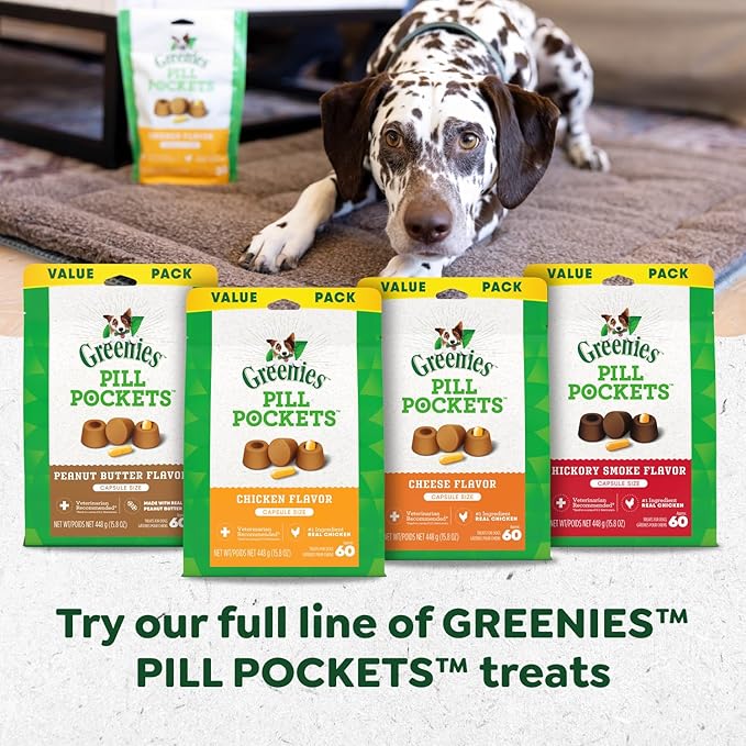 Greenies Pill Pockets for Dogs Large Size, Dog Treat Pouch for Capsule Medication, Chicken Flavor, (6) 7.9 oz. Pouches