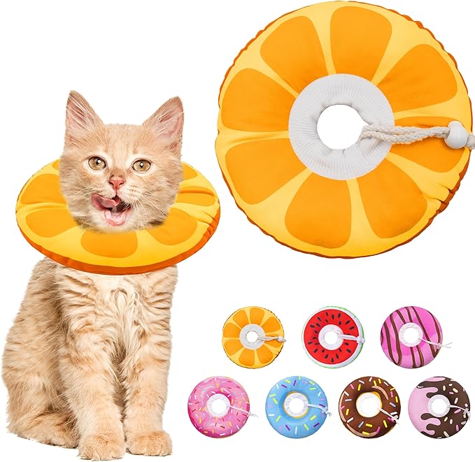 Seyezo Cat Cone Collar Soft, Cat Recovery Collar for Wound Healing Cute Donut Elizabethan Cone for Kittens, Adjustable Cones for Cats to Stop Licking Neck Protective Cones After Spay(Orange, Small)