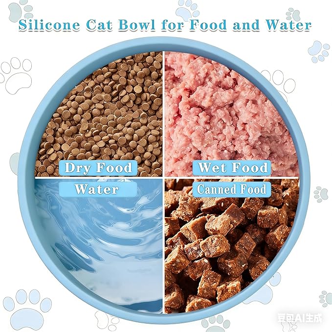 Silicone Dog Bowl Shallow Cat Food Bowls, 6 Inch Wide Cat Bowls Whisker Friendly, No Spill Less Mess Dog Plates for Dry and Wet Food, Set of 3 Puppy Bowls for Small Dogs and Cats