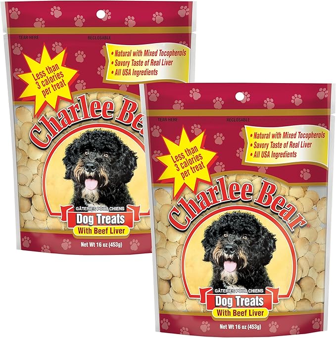 Charlee Bear Original Crunch Dog Training Treats, Beef Liver Flavor, 3 Calories Each, Low Calorie Natural Rewards for Puppies to Adult Dogs, Made in USA, 16 oz (2-Pack)