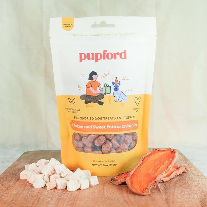 Pupford Crunchies, All-Natural, Healthy, Freeze Dried Treat for Dogs & Puppies (Chicken & Sweet Potato, 8 oz)