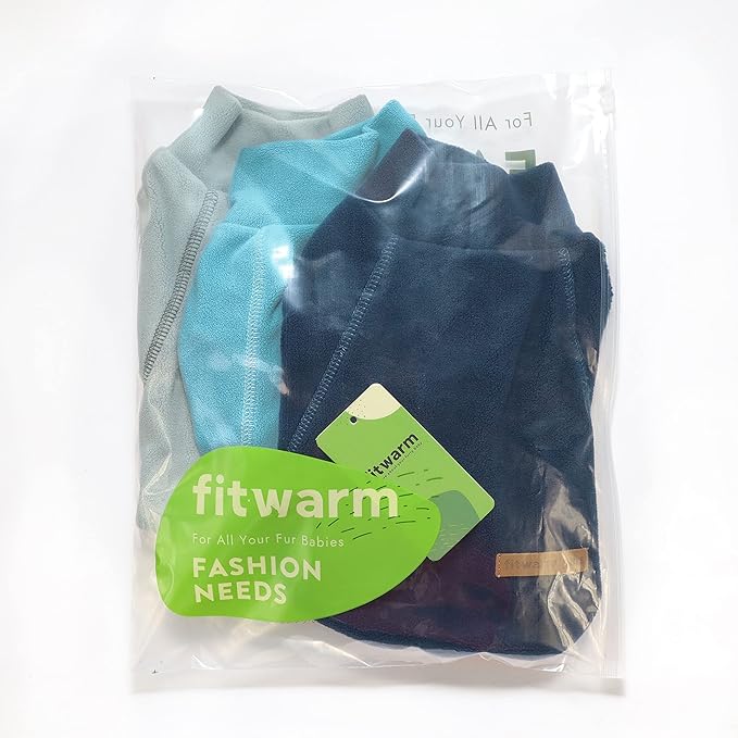 Fitwarm 3 Pack Classic Fleece Dog Sweater, Turtleneck Dog Sweatshirt, Dog Winter Clothes for Small Dogs Boy Girl, Pet Pullover Jacket, Cat Apparel, Blue, Grey, Navy, XS