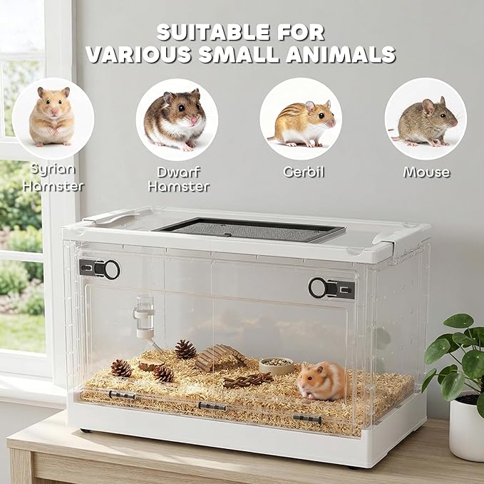 PawHut Hamster Cage, Stackable Small Animal Cage with Front Door, Ventilated Gebril Habitat for Dwarf Hamsters, Gerbils, Mice, 22" x 13" x 12", White