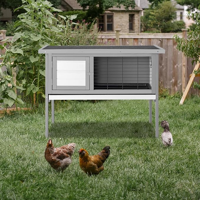 Outvita Rabbit Hutch, 36" Single Deck Waterproof Wooden Chicken Coop Wire Hen Quail House Indoor Outdoor Use,Bunny Cage Small Pet Animal Poultry Cage (Gray)