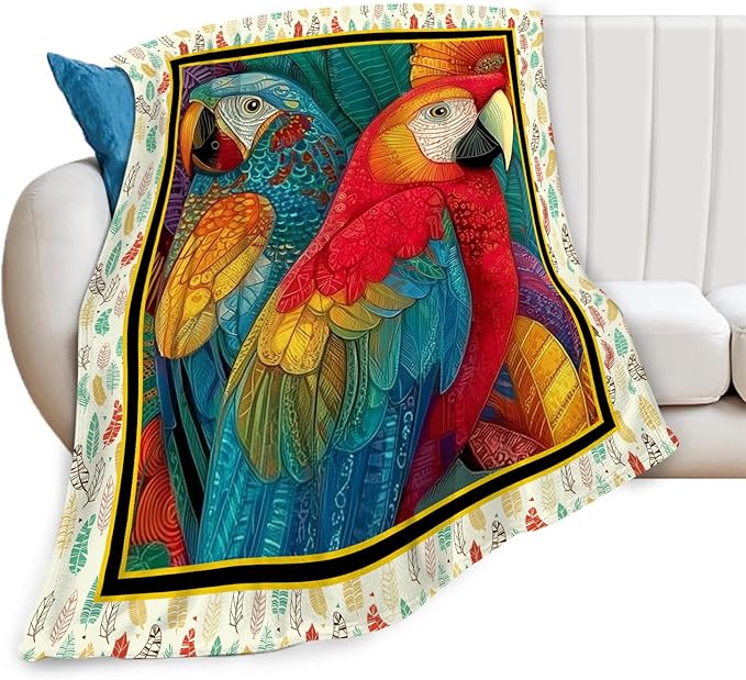 Parrot Bird Throw Blanket Macaw Stuff Gifts for Kids Girls Boys Adults Women Men Soft Cozy Warm Plush Fluffy Fuzzy Fleece Blanket Decor 60''X80''
